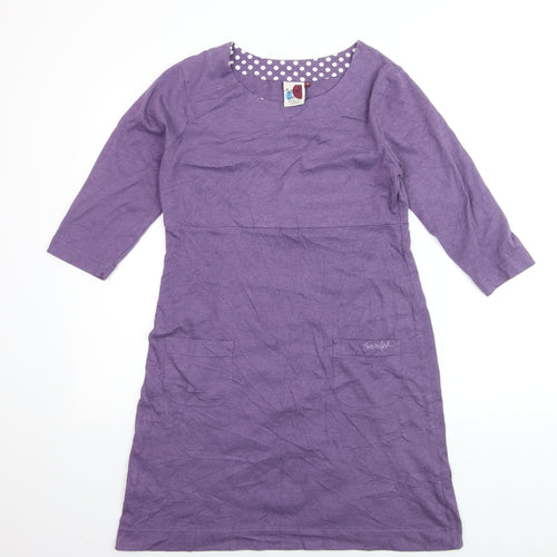 Weird Fish Women’s Purple Shift Dress Size 10 Cotton 3/4 Sleeve Casual