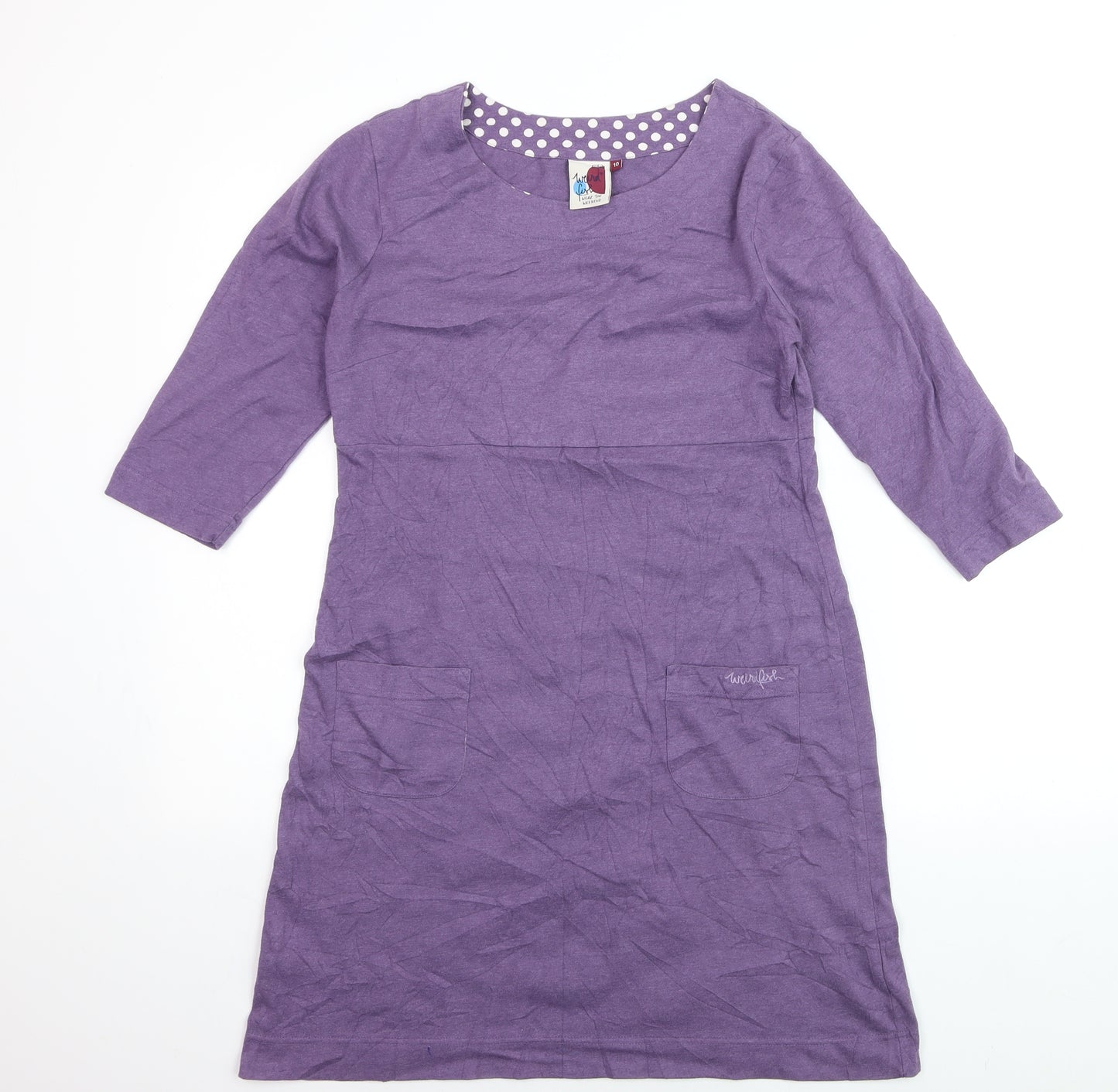 Weird Fish Women’s Purple Shift Dress Size 10 Cotton 3/4 Sleeve Casual