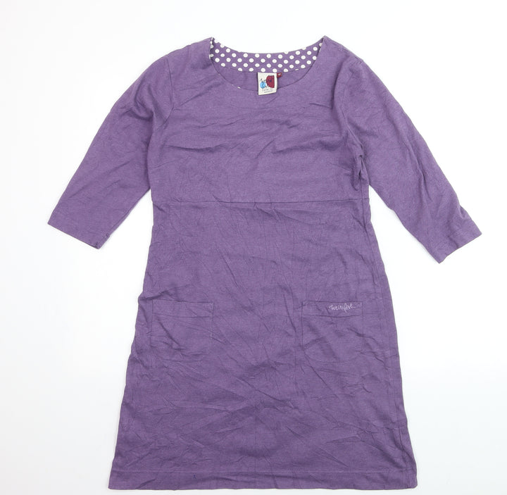 Weird Fish Women’s Purple Shift Dress Size 10 Cotton 3/4 Sleeve Casual