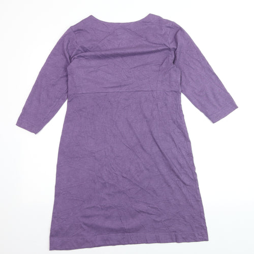 Weird Fish Women’s Purple Shift Dress Size 10 Cotton 3/4 Sleeve Casual