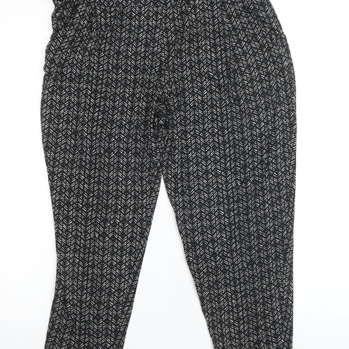 Marks and Spencer Womens Black Geometric Tapered Jersey Trousers Size 14
