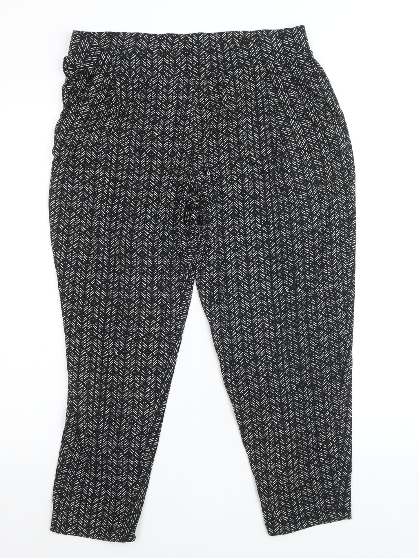 Marks and Spencer Womens Black Geometric Tapered Jersey Trousers Size 14