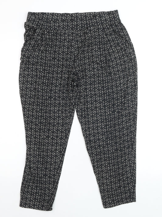 Marks and Spencer Womens Black Geometric Tapered Jersey Trousers Size 14