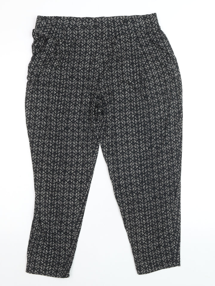 Marks and Spencer Womens Black Geometric Tapered Jersey Trousers Size 14