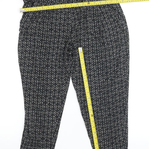 Marks and Spencer Womens Black Geometric Tapered Jersey Trousers Size 14