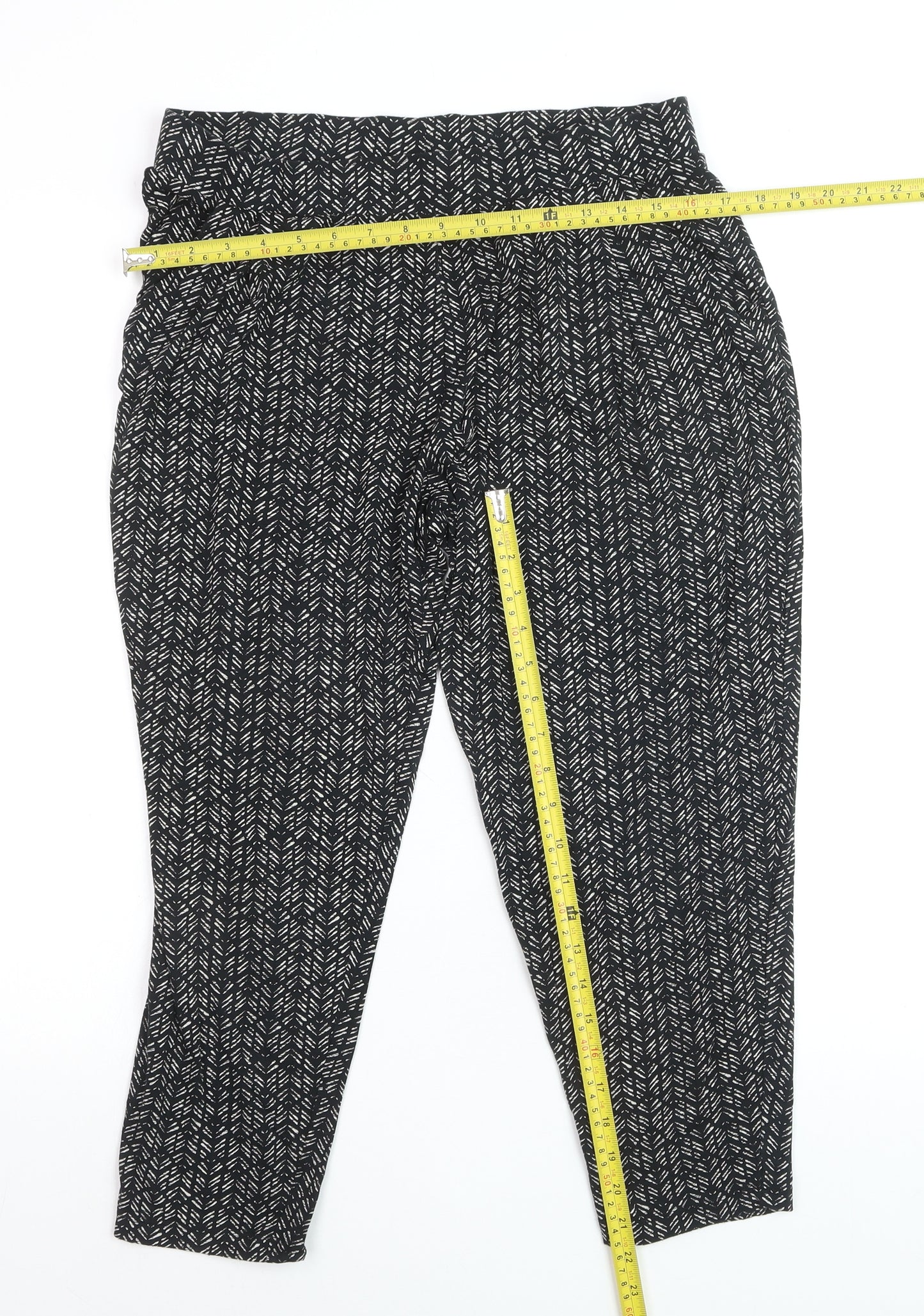 Marks and Spencer Womens Black Geometric Tapered Jersey Trousers Size 14