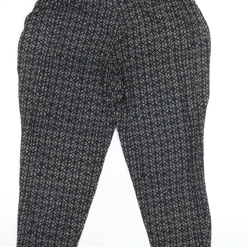 Marks and Spencer Womens Black Geometric Tapered Jersey Trousers Size 14