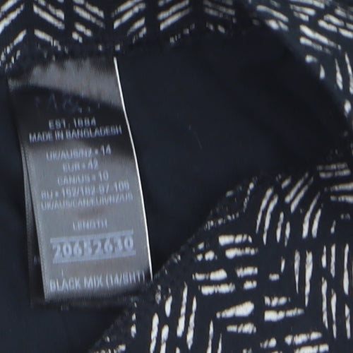 Marks and Spencer Womens Black Geometric Tapered Jersey Trousers Size 14