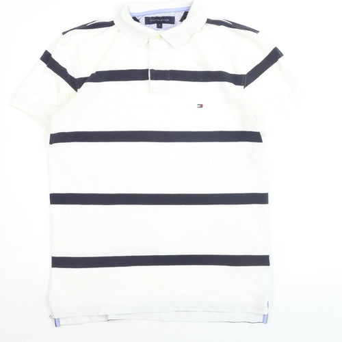 Tommy Hilfiger Men's White Striped Polo Shirt Size S