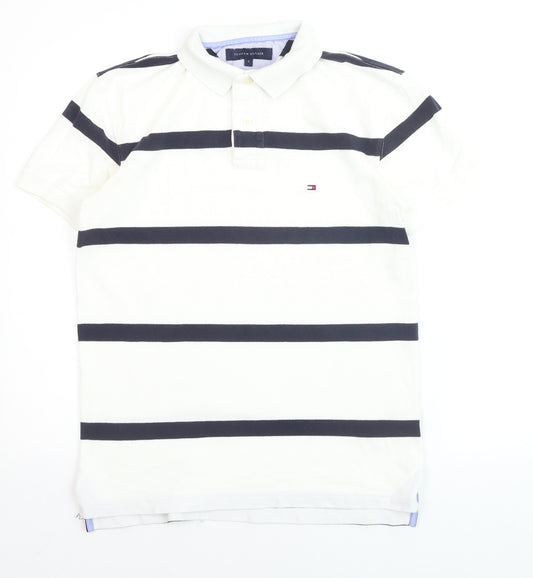 Tommy Hilfiger Men's White Striped Polo Shirt Size S