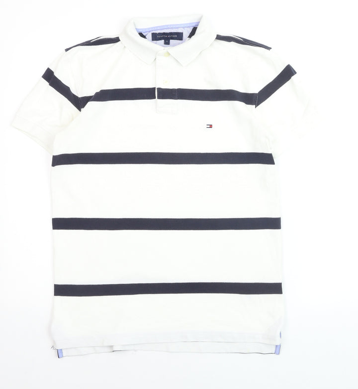 Tommy Hilfiger Men's White Striped Polo Shirt Size S
