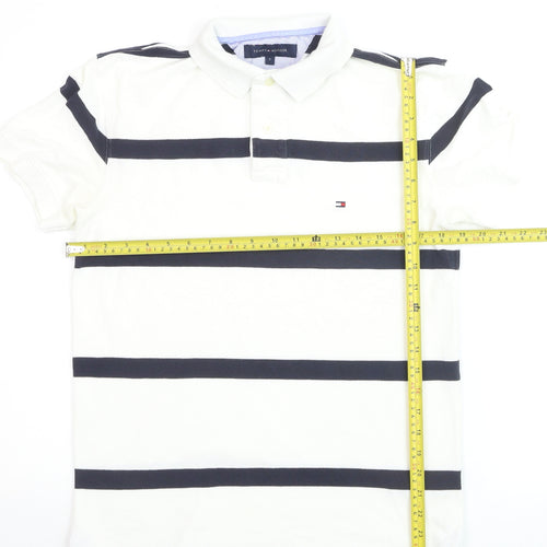 Tommy Hilfiger Men's White Striped Polo Shirt Size S