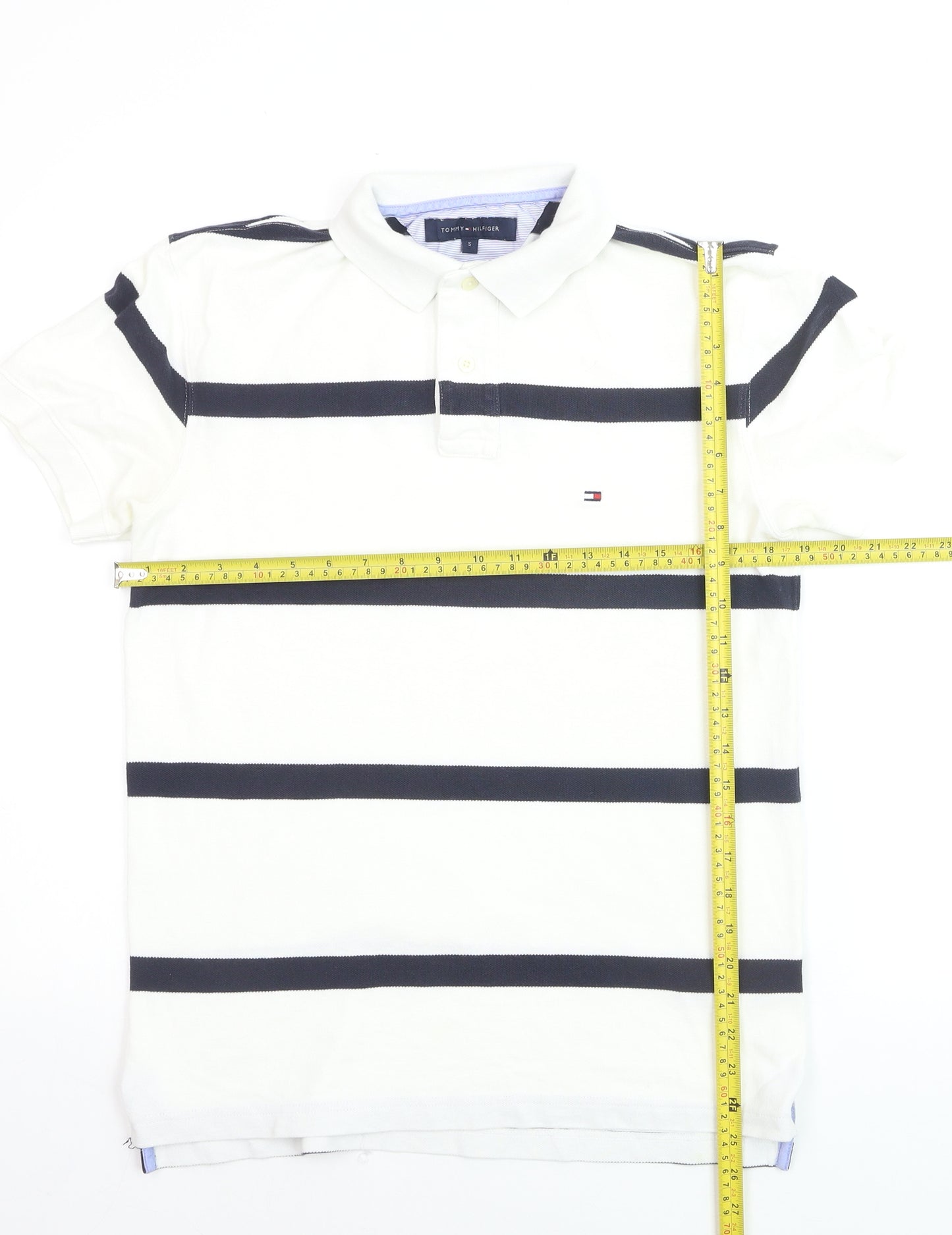 Tommy Hilfiger Men's White Striped Polo Shirt Size S