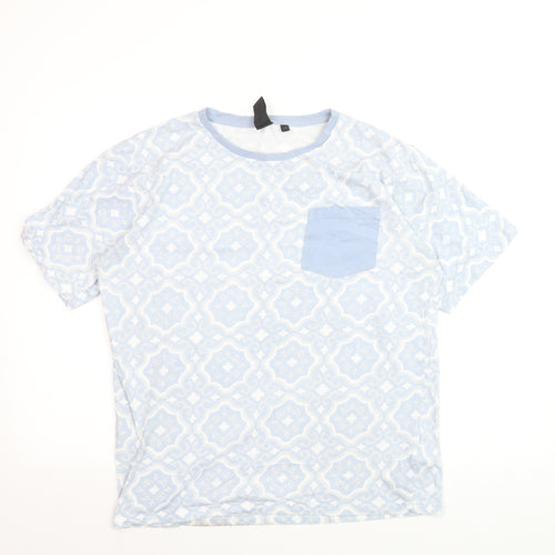 Soul Star Men's Blue Geometric Crew Neck Cotton T-Shirt Size L