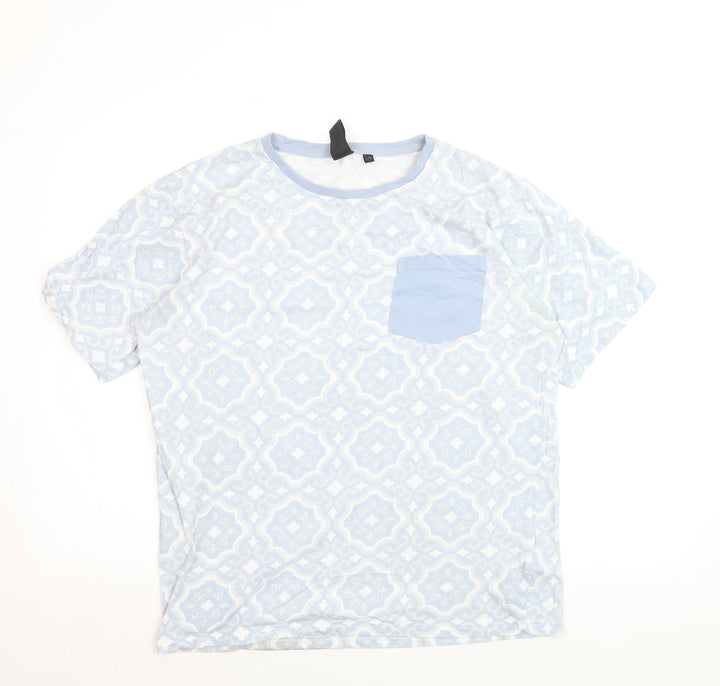 Soul Star Men's Blue Geometric Crew Neck Cotton T-Shirt Size L