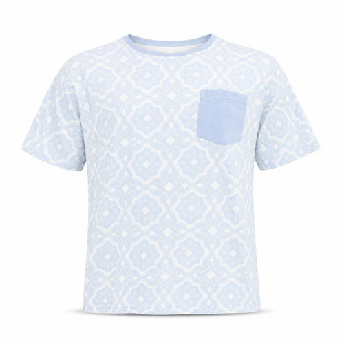 Soul Star Men's Blue Geometric Crew Neck Cotton T-Shirt Size L