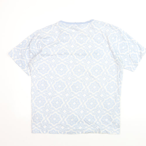 Soul Star Men's Blue Geometric Crew Neck Cotton T-Shirt Size L