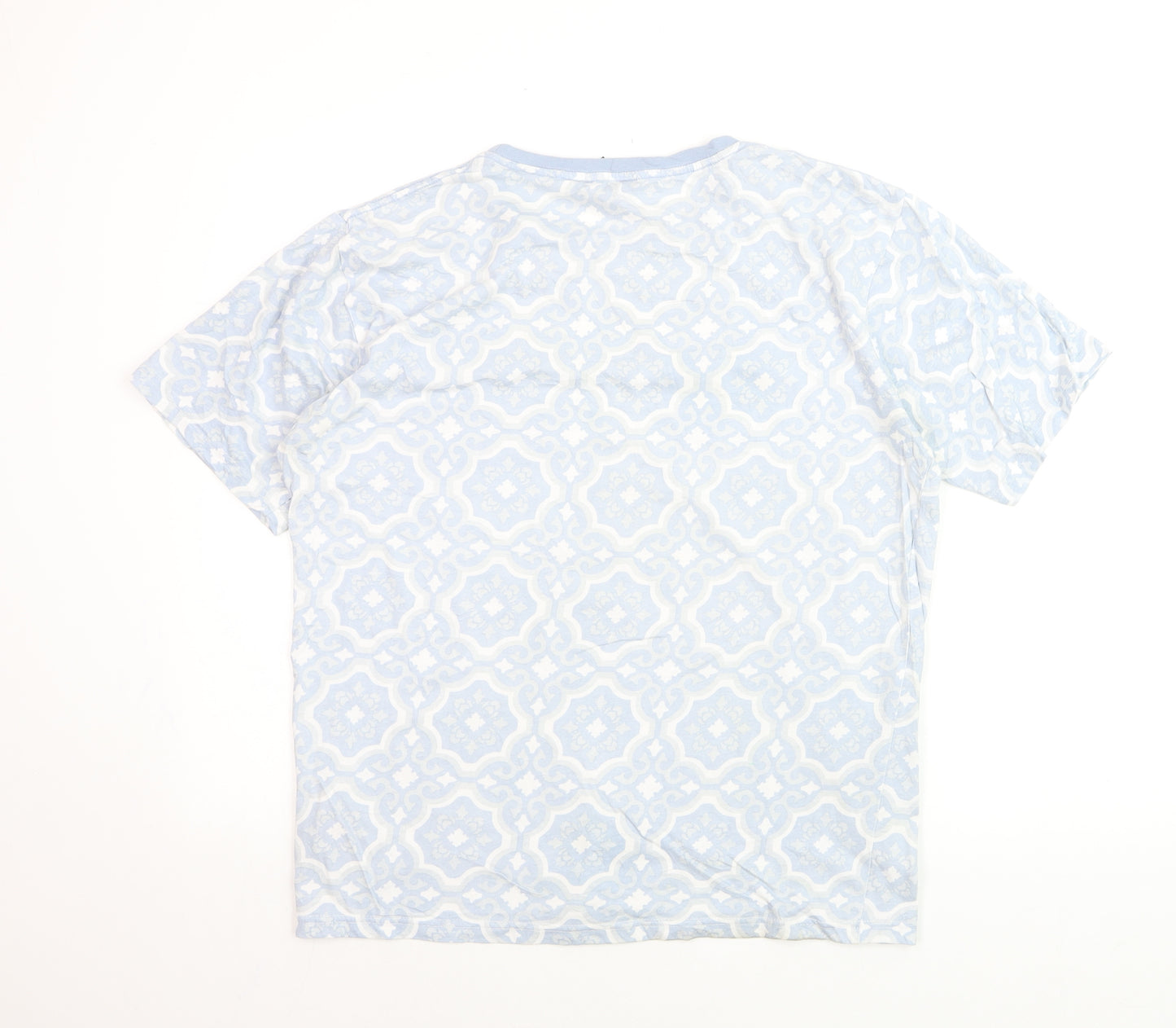 Soul Star Men's Blue Geometric Crew Neck Cotton T-Shirt Size L