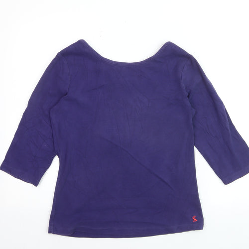 Joules Womens Blue Boat Neck 3/4 Sleeve Cotton T-Shirt Size 14