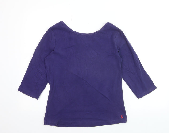 Joules Womens Blue Boat Neck 3/4 Sleeve Cotton T-Shirt Size 14