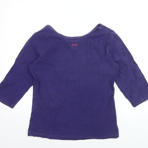 Joules Womens Blue Boat Neck 3/4 Sleeve Cotton T-Shirt Size 14