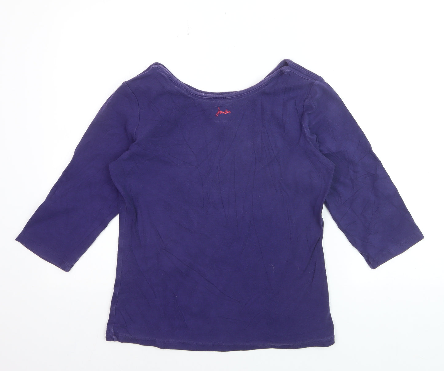Joules Womens Blue Boat Neck 3/4 Sleeve Cotton T-Shirt Size 14