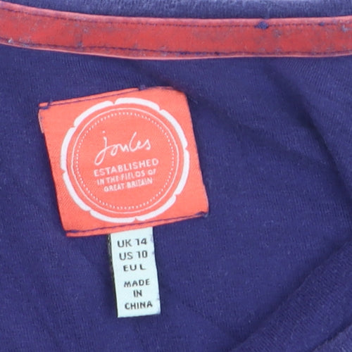 Joules Womens Blue Boat Neck 3/4 Sleeve Cotton T-Shirt Size 14