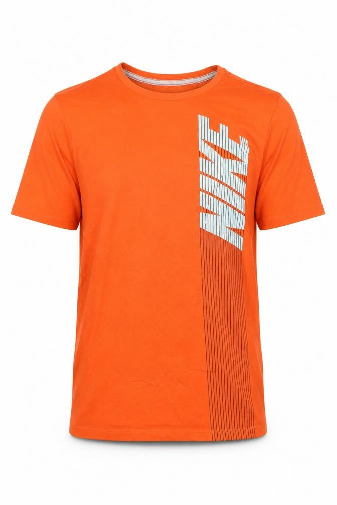 Front view of Nike Men's Orange Athletic Cut Graphic T-Shirt, size S
