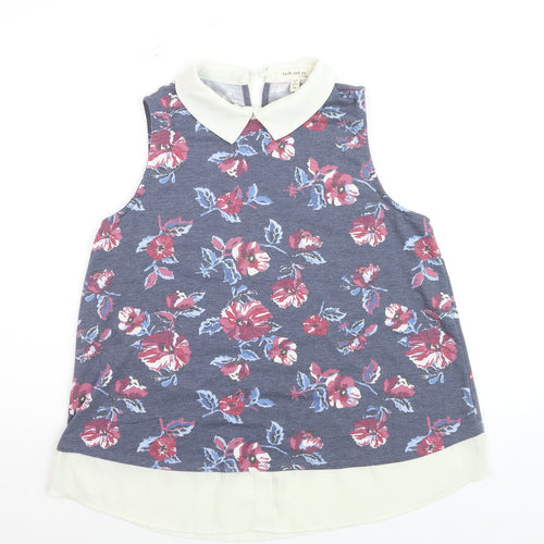 Faith and Joy Women’s Blue Floral Collared Sleeveless Blouse M