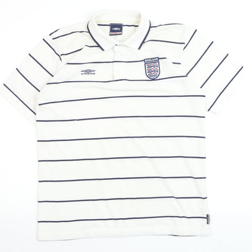 Umbro England Men's White Striped Polo Shirt Size M