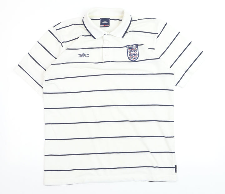Umbro England Men's White Striped Polo Shirt Size M
