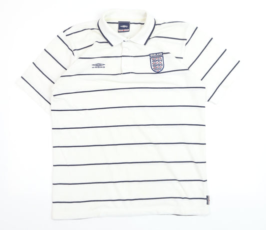 Umbro England Men's White Striped Polo Shirt Size M