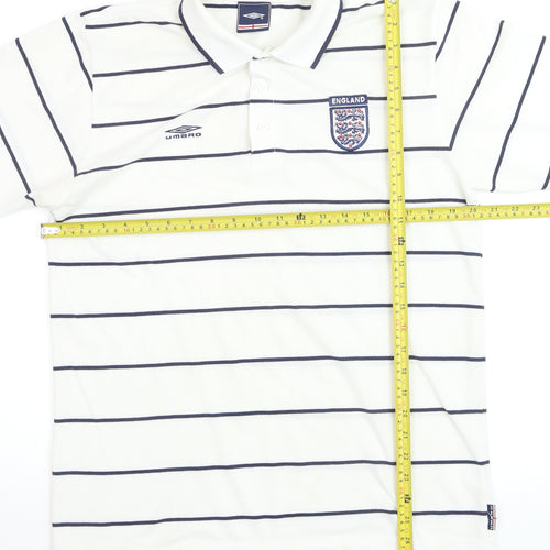 Umbro England Men's White Striped Polo Shirt Size M
