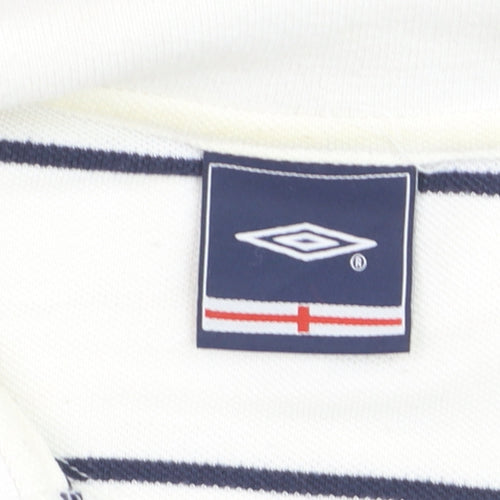 Umbro England Men's White Striped Polo Shirt Size M