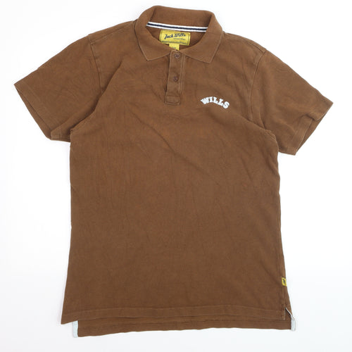 Jack Wills Men's Brown Cotton Polo Shirt Size L Short Sleeve Casual