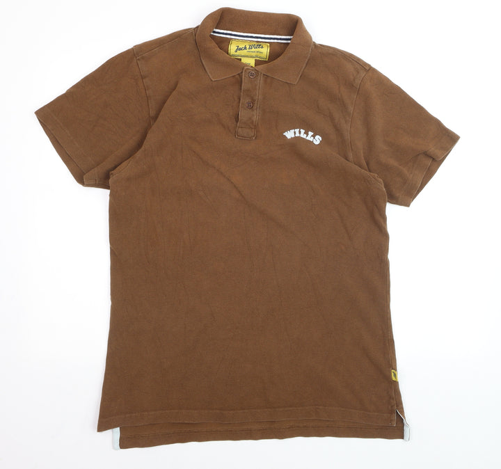 Jack Wills Men's Brown Cotton Polo Shirt Size L Short Sleeve Casual