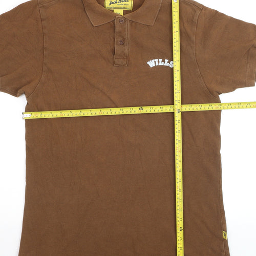 Jack Wills Men's Brown Cotton Polo Shirt Size L Short Sleeve Casual
