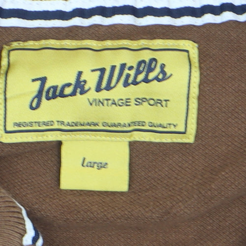 Jack Wills Men's Brown Cotton Polo Shirt Size L Short Sleeve Casual