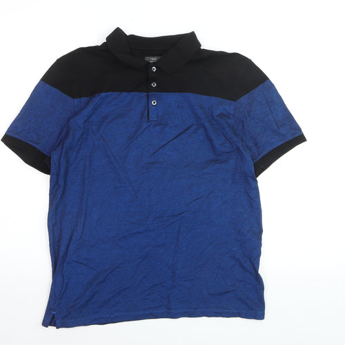 Next Men's Blue Black Colourblock Cotton Polo Shirt Size M