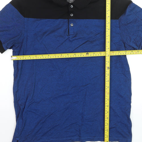 Next Men's Blue Black Colourblock Cotton Polo Shirt Size M