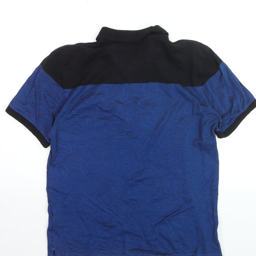 Next Men's Blue Black Colourblock Cotton Polo Shirt Size M