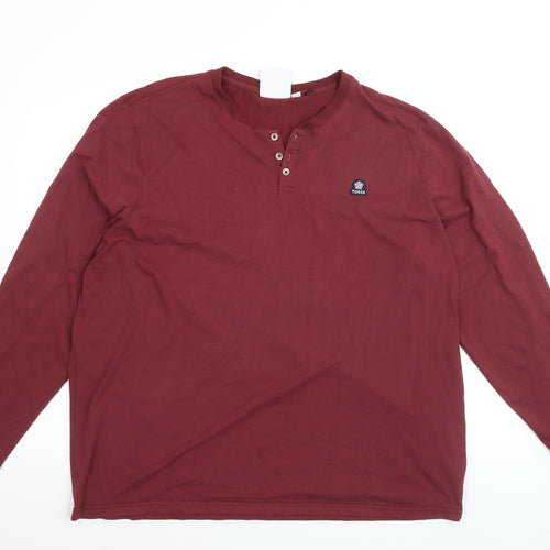 TOG24 Men's Red 2XL Long Sleeve Henley Cotton Blend Top