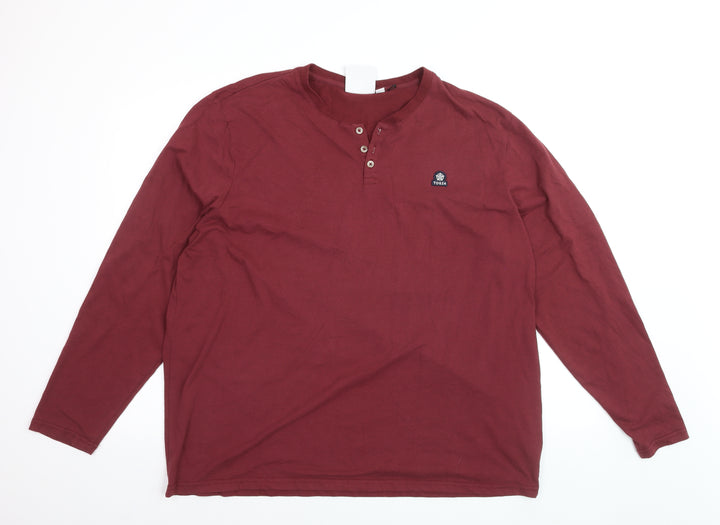 TOG24 Men's Red 2XL Long Sleeve Henley Cotton Blend Top