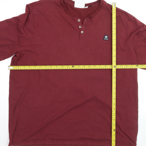 TOG24 Men's Red 2XL Long Sleeve Henley Cotton Blend Top