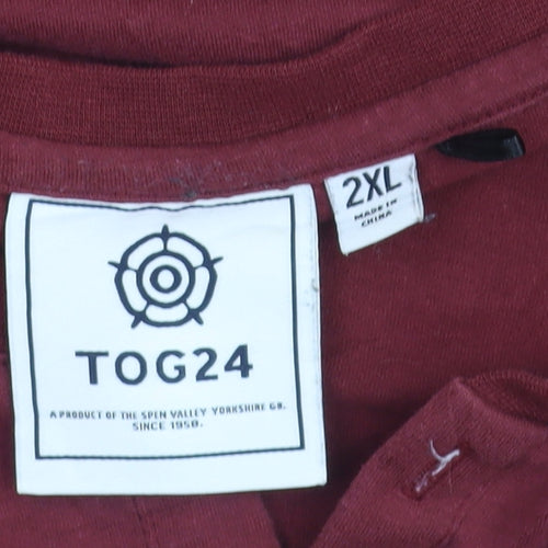 TOG24 Men's Red 2XL Long Sleeve Henley Cotton Blend Top