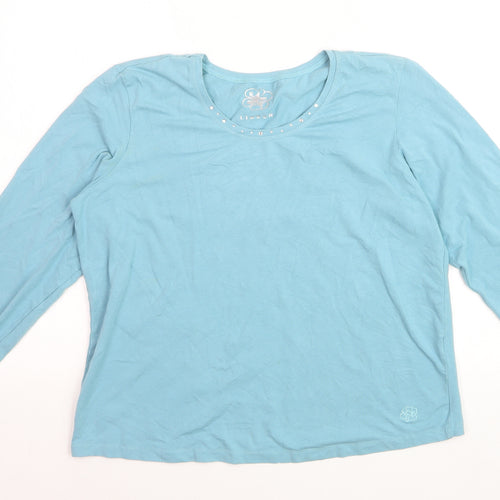Linden Womens Blue Long Sleeve Scoop Neck Stretch T-Shirt 2XL