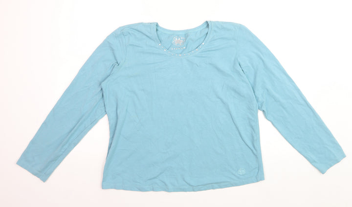 Linden Womens Blue Long Sleeve Scoop Neck Stretch T-Shirt 2XL