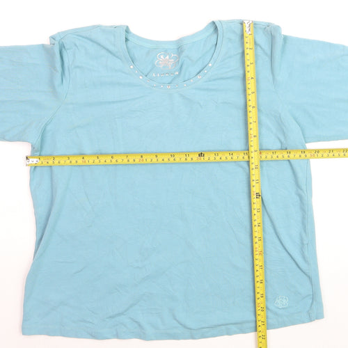 Linden Womens Blue Long Sleeve Scoop Neck Stretch T-Shirt 2XL