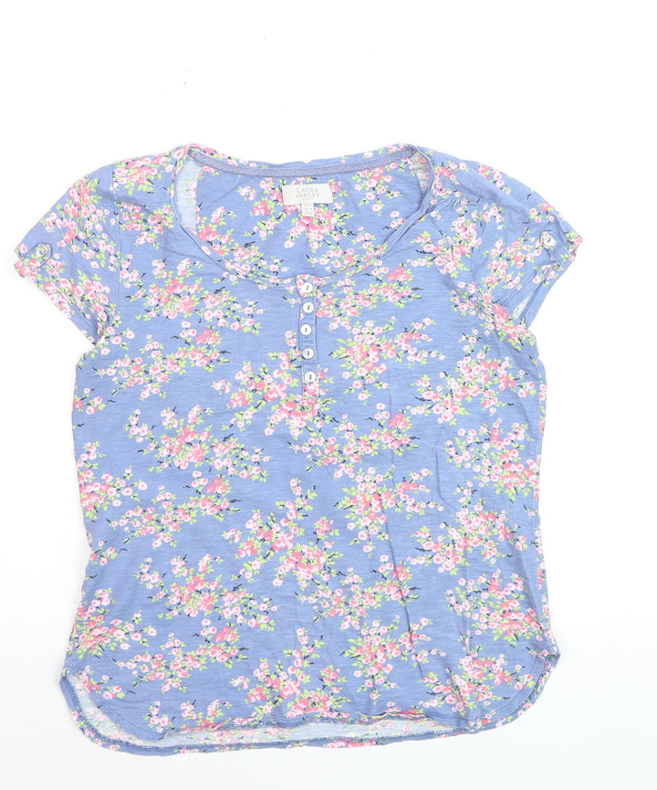Laura Ashley Women’s Blue Floral Cotton Short Sleeve T-Shirt UK 12