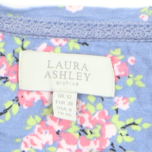 Laura Ashley Women’s Blue Floral Cotton Short Sleeve T-Shirt UK 12